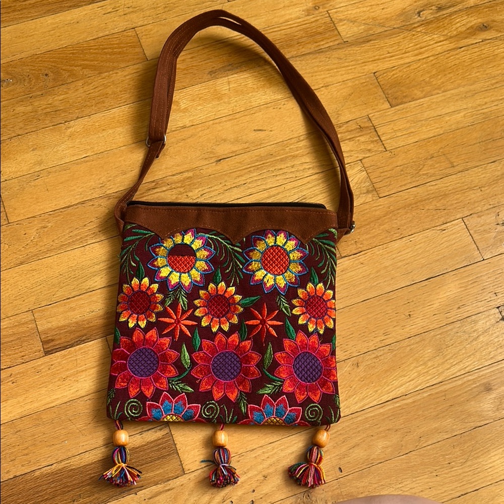 Floral Embroidered Shoulder Bag - Multicolor